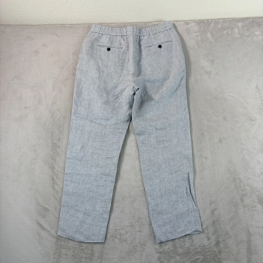TODD SNYDER Straight Fit 100% Linen Beach Pants Grey Houndstooth Men Medium $395
